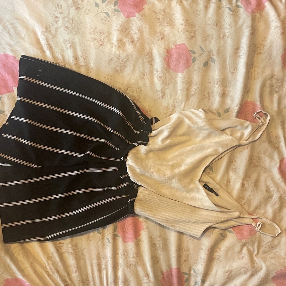 Black and White Striped jump suit